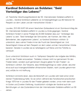 christoph schönborn und soldaten - seid verteidiger des ungeborenen lebens