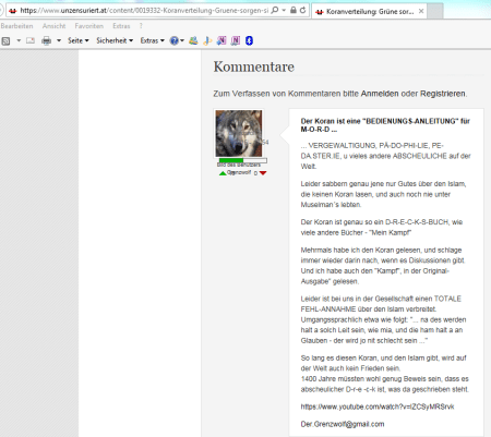 FPÖ unzensuriert Der Koran ist laut Grenzwolf ein Drecksbuch wie Mein Ka