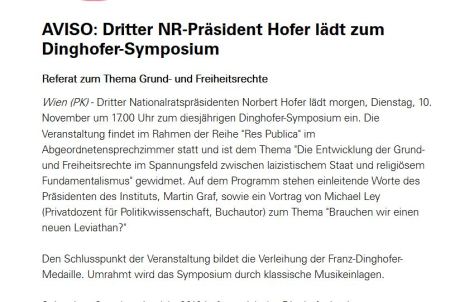 Norbert Hofer lädt Martin Graf mit Michael Ley ins Parlament