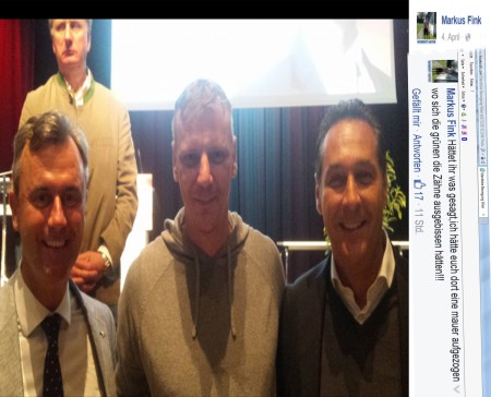 Markus Fink - Mauerhochzieher - zärtlich von Norbert Hofer und He Chr Strache in deren Mitte genommen