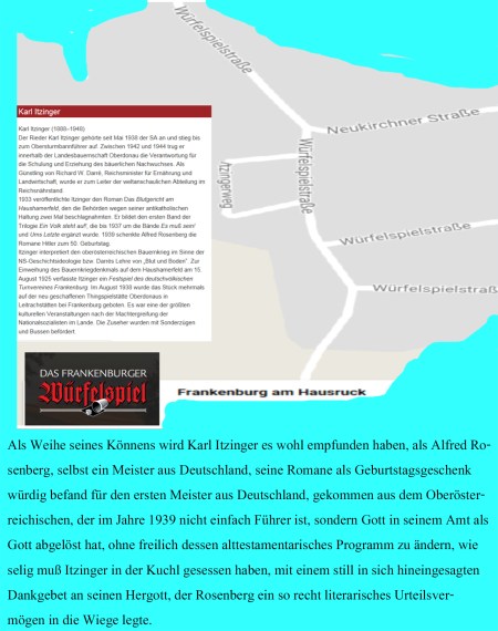Frankenburg - Karl Itzinger - Rosenberg, Geburtstag, Hitler und Würfelspiel