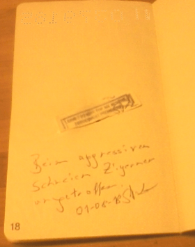 Eintrag Reisepass - Beim aggressiven Schreien Zigeuner angetroffen - 01-08-2018